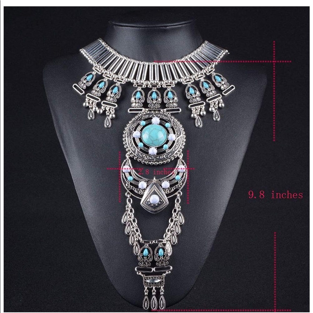 .::GoddessWear::. Exotic Turquoise+Silver Bib NEW Statement Necklace - Picture 15 of 16